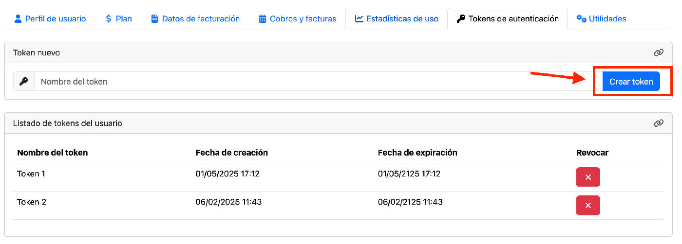 Crear nuevo token